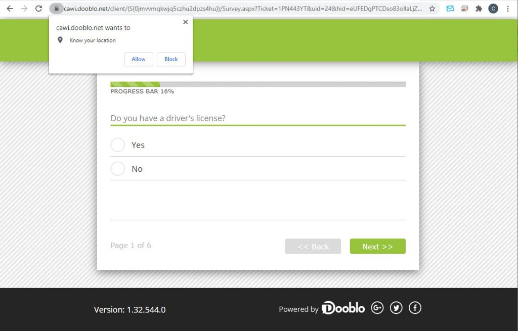 Screenshot of platform geolocation